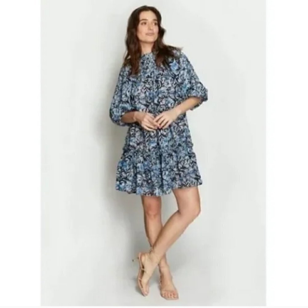 NEW Anthropologie Love the Label Andrea Blue Puff Sleeve Mini Dress